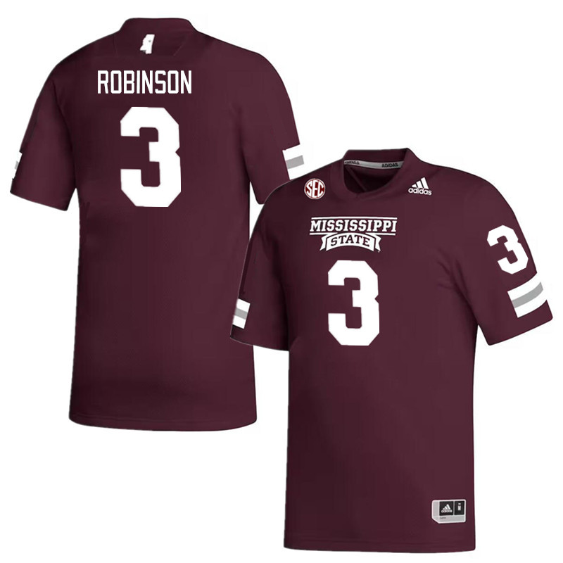 Men #3 Justin Robinson Mississippi State Bulldogs College Football Jerseys Stitched Sale-Maroon